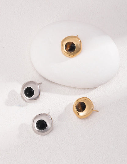 Golden Gaze / Black Agate Studs